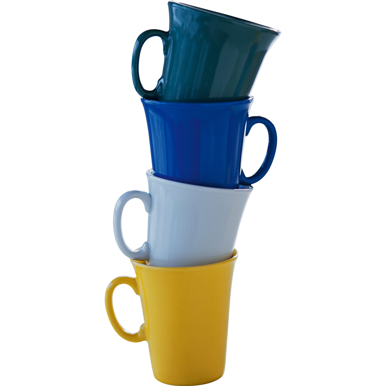 Three basic mugs, blue, light blue and yellow, BANG.