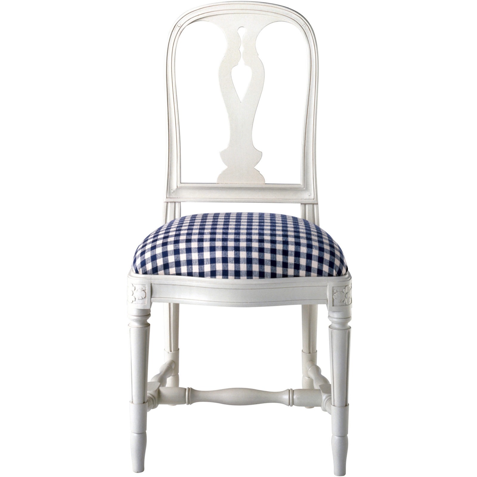White chair in Gustavian style with black and white chequered seat cushion, HALLUNDA.