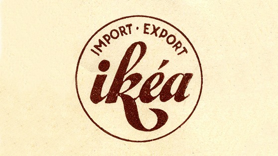 Stamped on yellowed paper, in a circle, IMPORT EXPORT is written above ikéa in a bold cursive font.