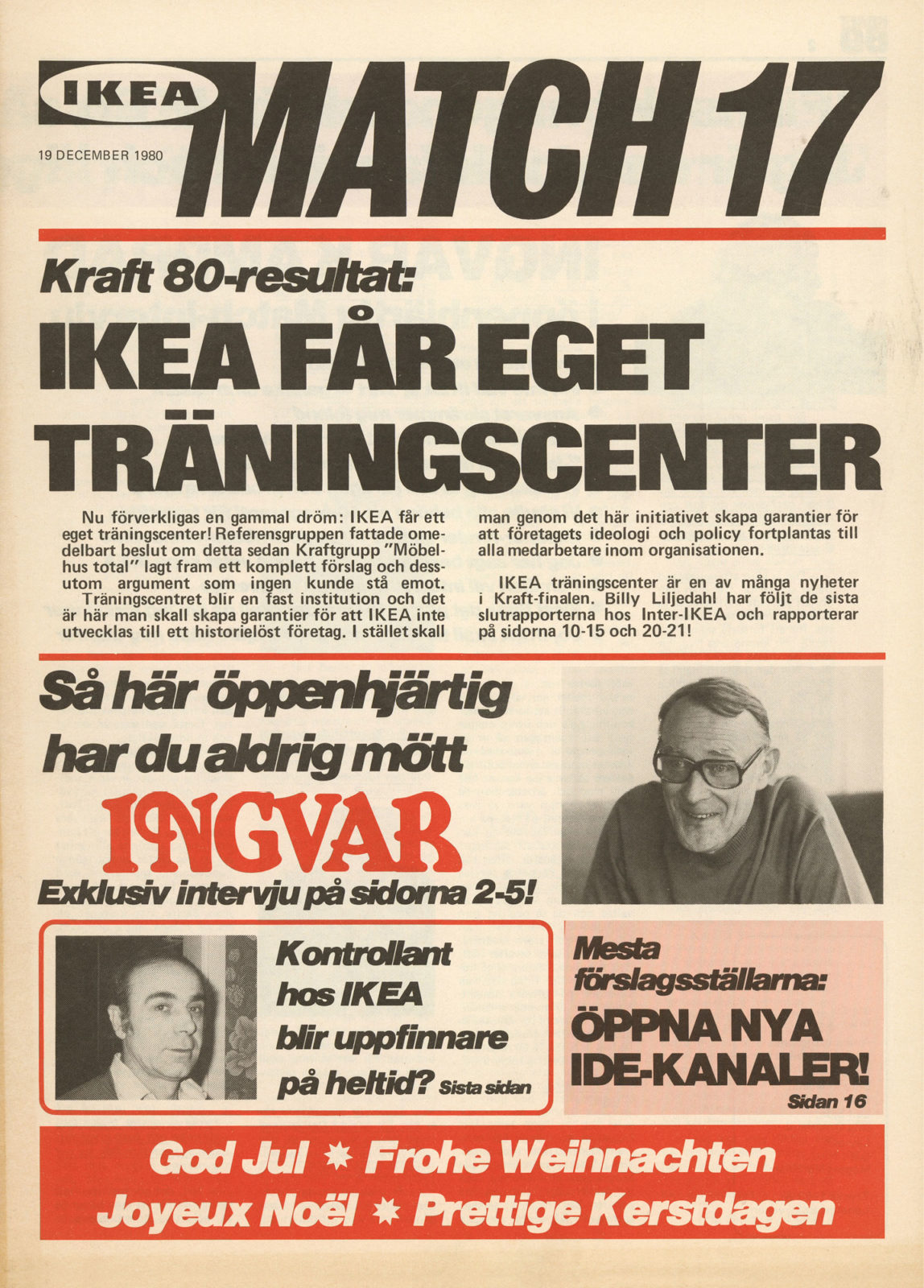 Omslag till interntidningen MATCH från IKEA med foto av Ingvar Kamprad och rubrik 