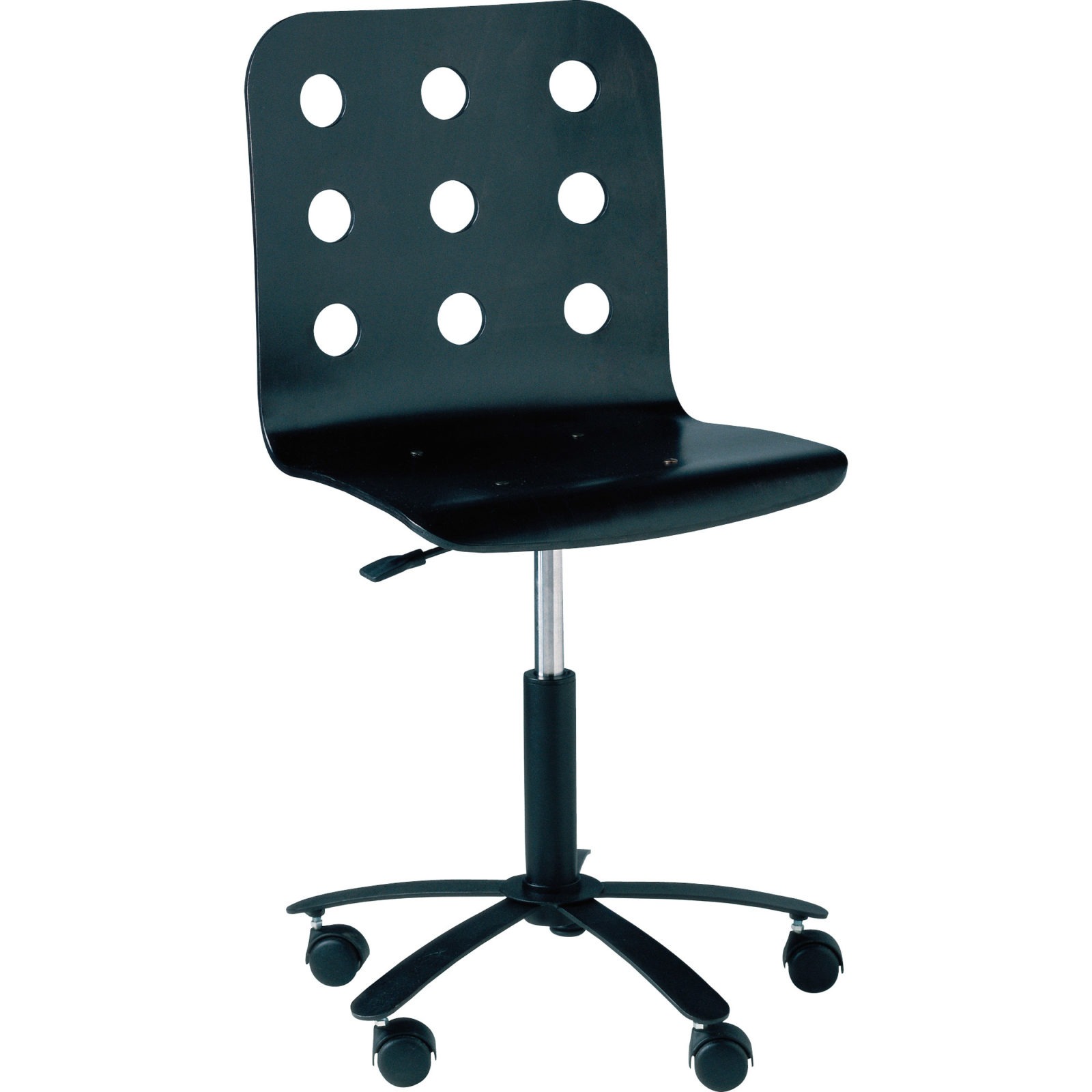Black swivel desk chair with nine round holes in the backrest, JULES.