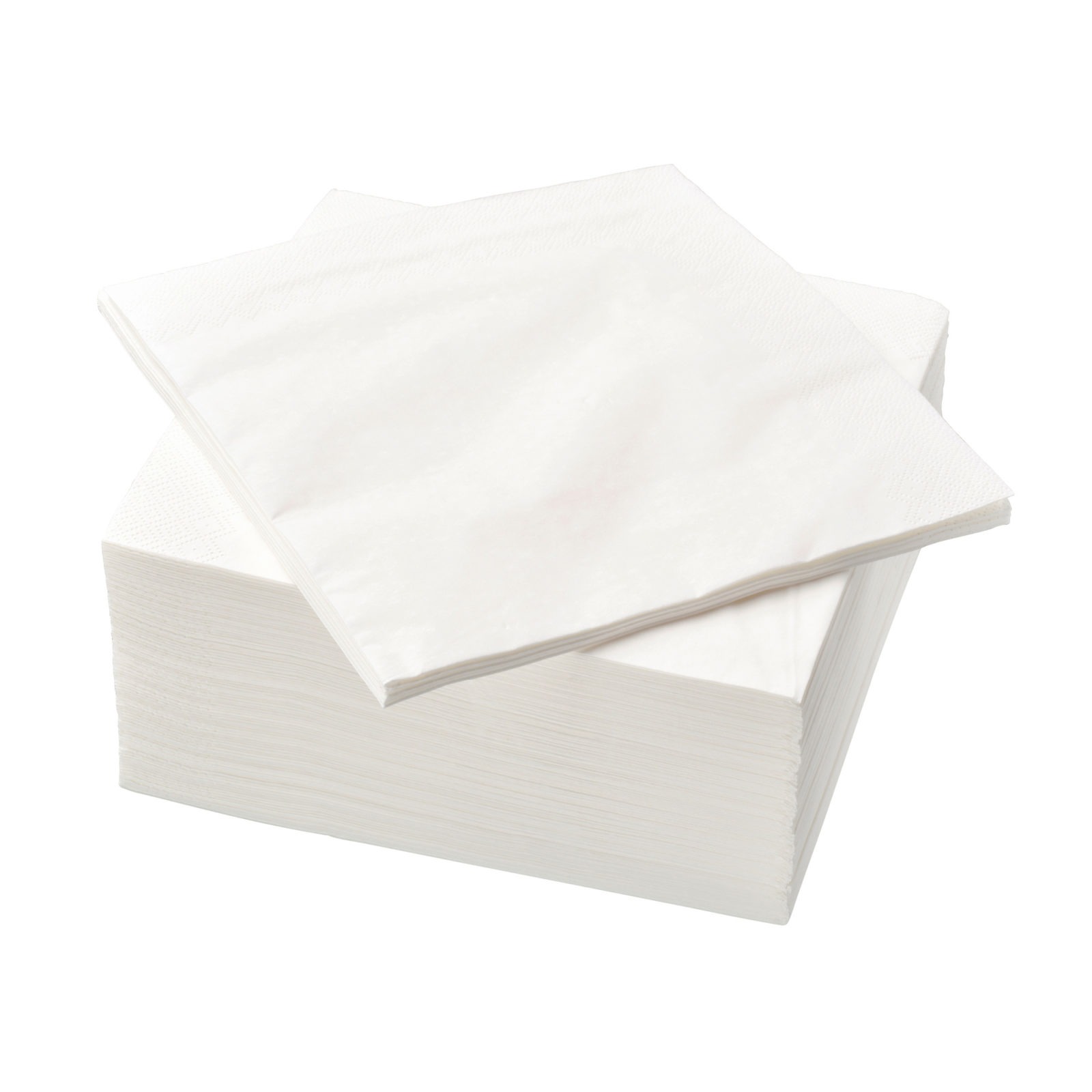 A stack of white paper napkins.