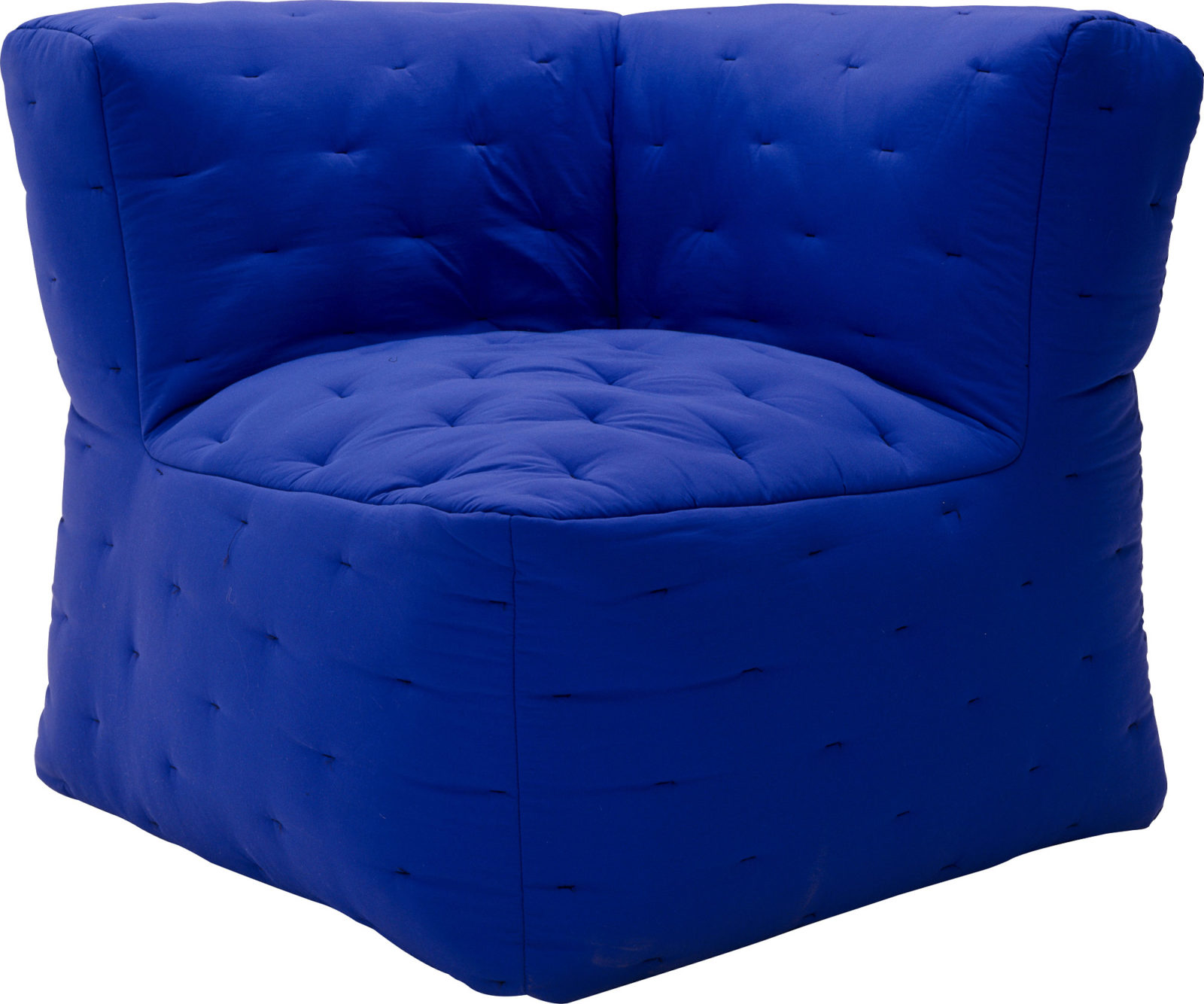 Boxy blue inflated armchair.