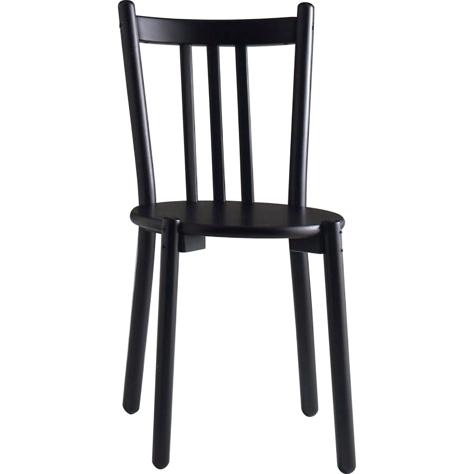 Black wooden chair designed as a simple stool with a backrest, ALBERT.