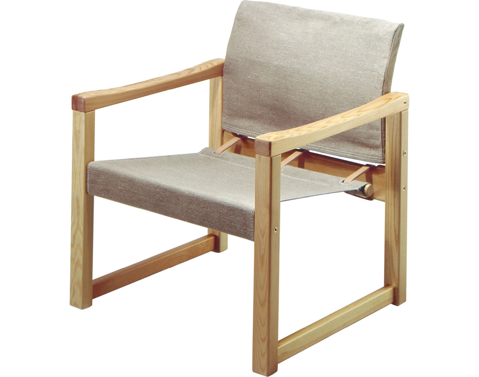 Armchair with pine frame, seat and back made of sand-coloured load-bearing fabric, DIANA.