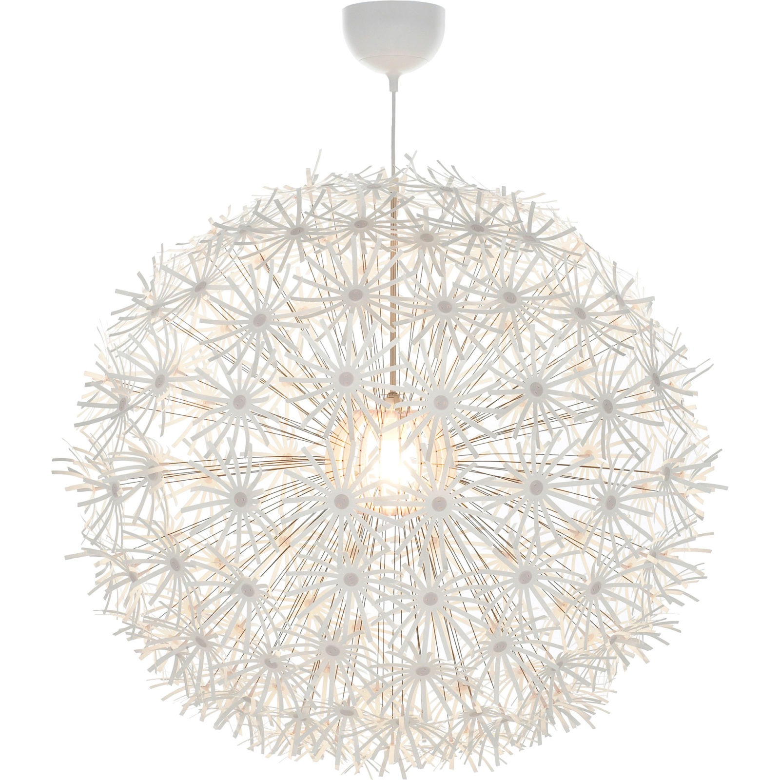 Lampa som ser ut som en sfärisk maskrosboll på väg att spridas av vinden, IKEA PS MASKROS.