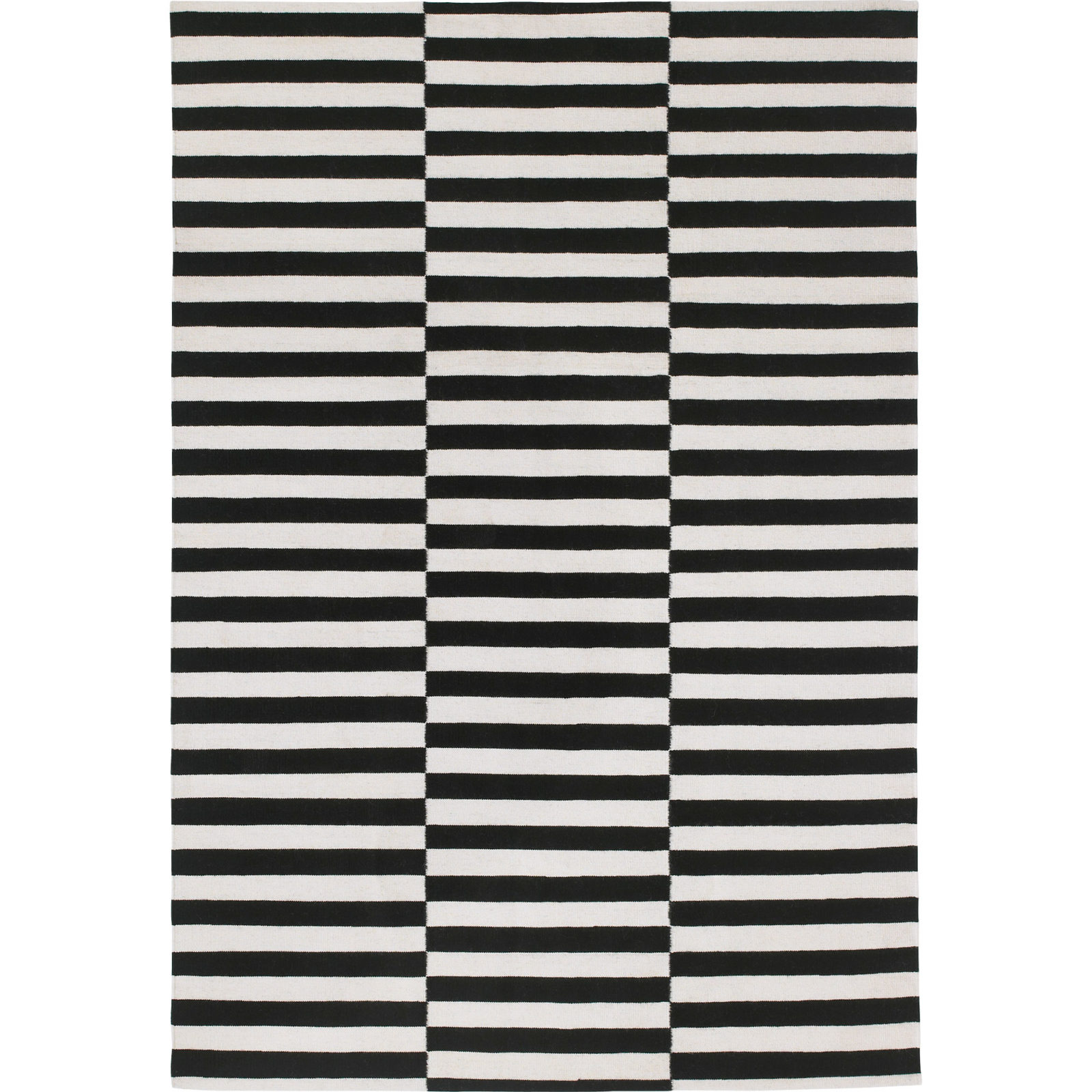 Wool rug with black and white pattern with asymmetric lines, STOCKHOLM RAND.