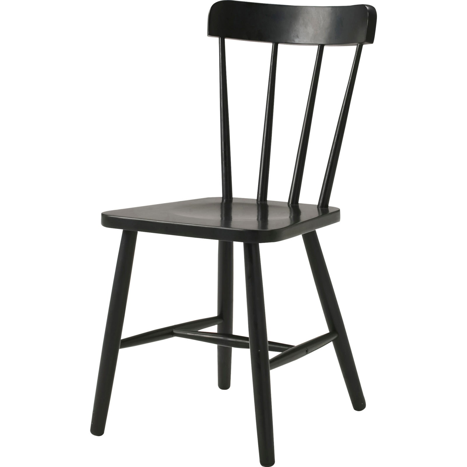 Black pin-back chair with four pins or ‘spindles’ in the backrest, OLLE.