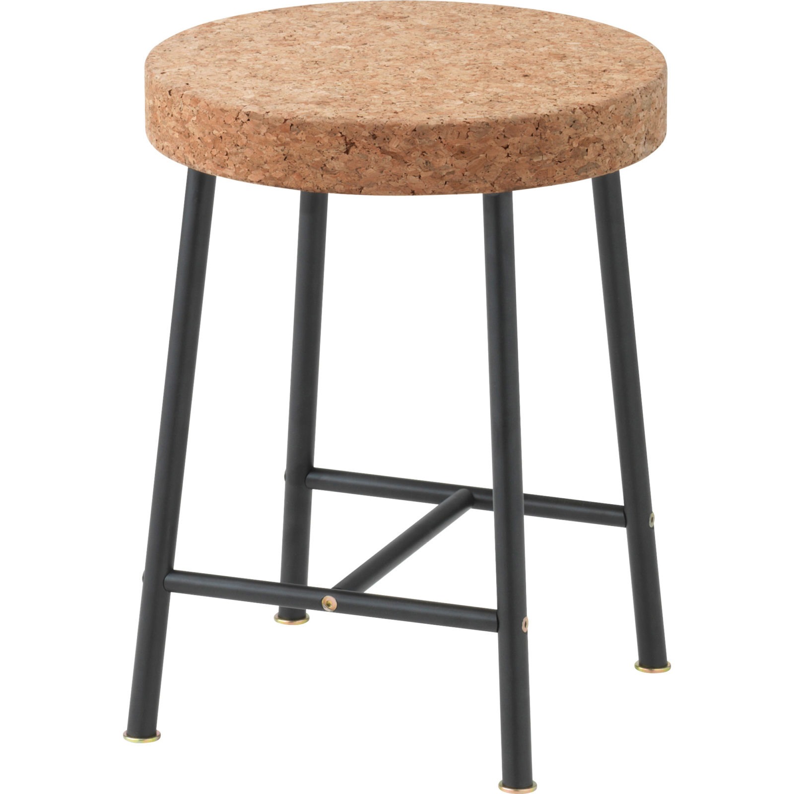 Stool with round cork seat and black-lacquered steel legs, SINNERLIG.