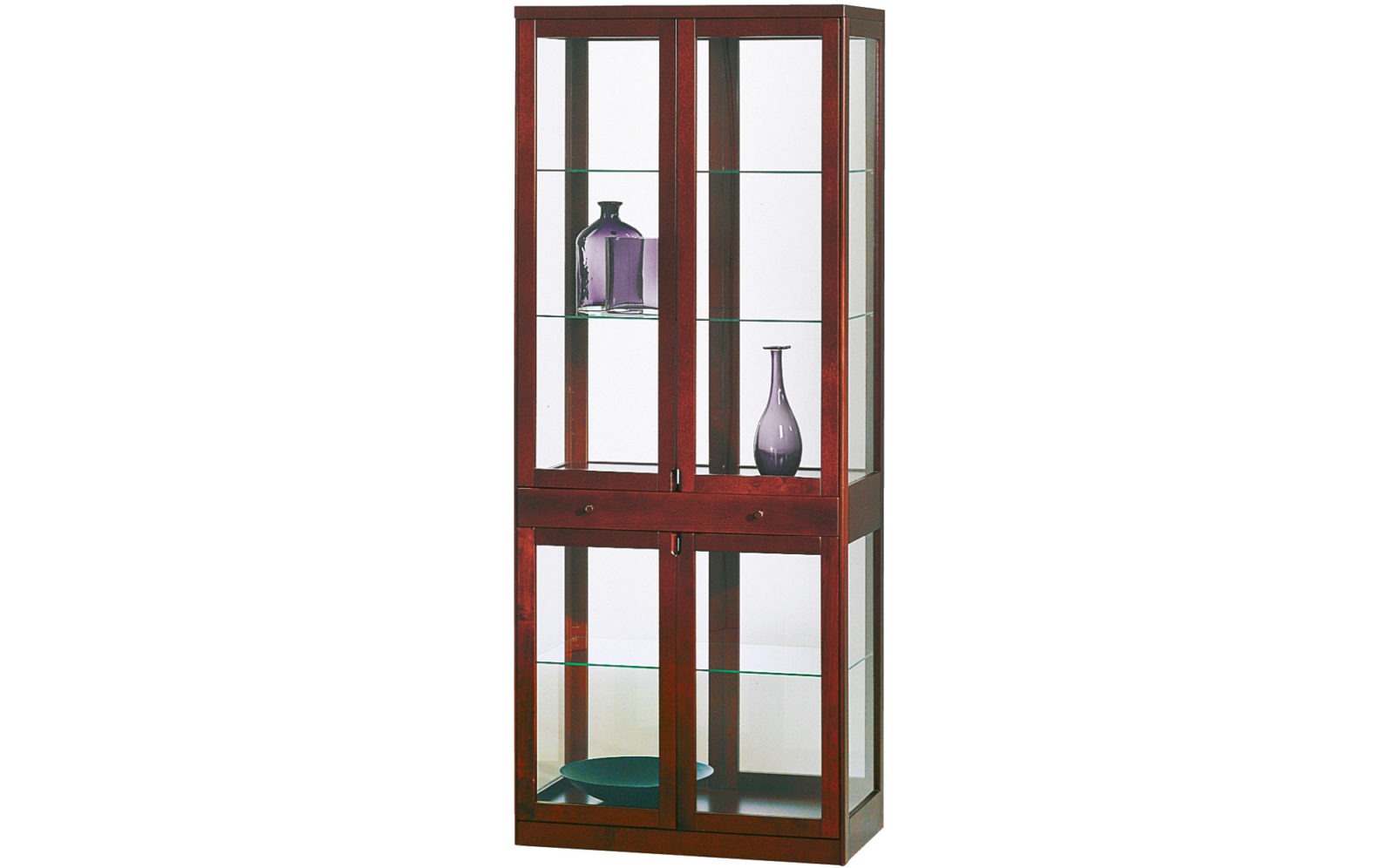 Elegant glass-door cabinet STOCKHOLM, made of dark brown wood.