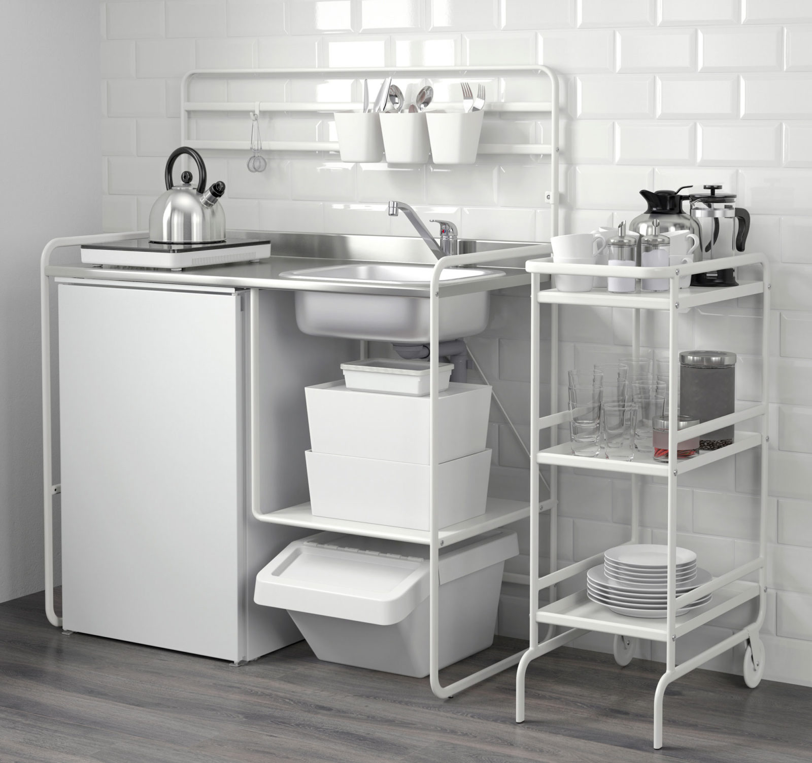 Freestanding mini-kitchen in white and chrome, SUNNERSTA.