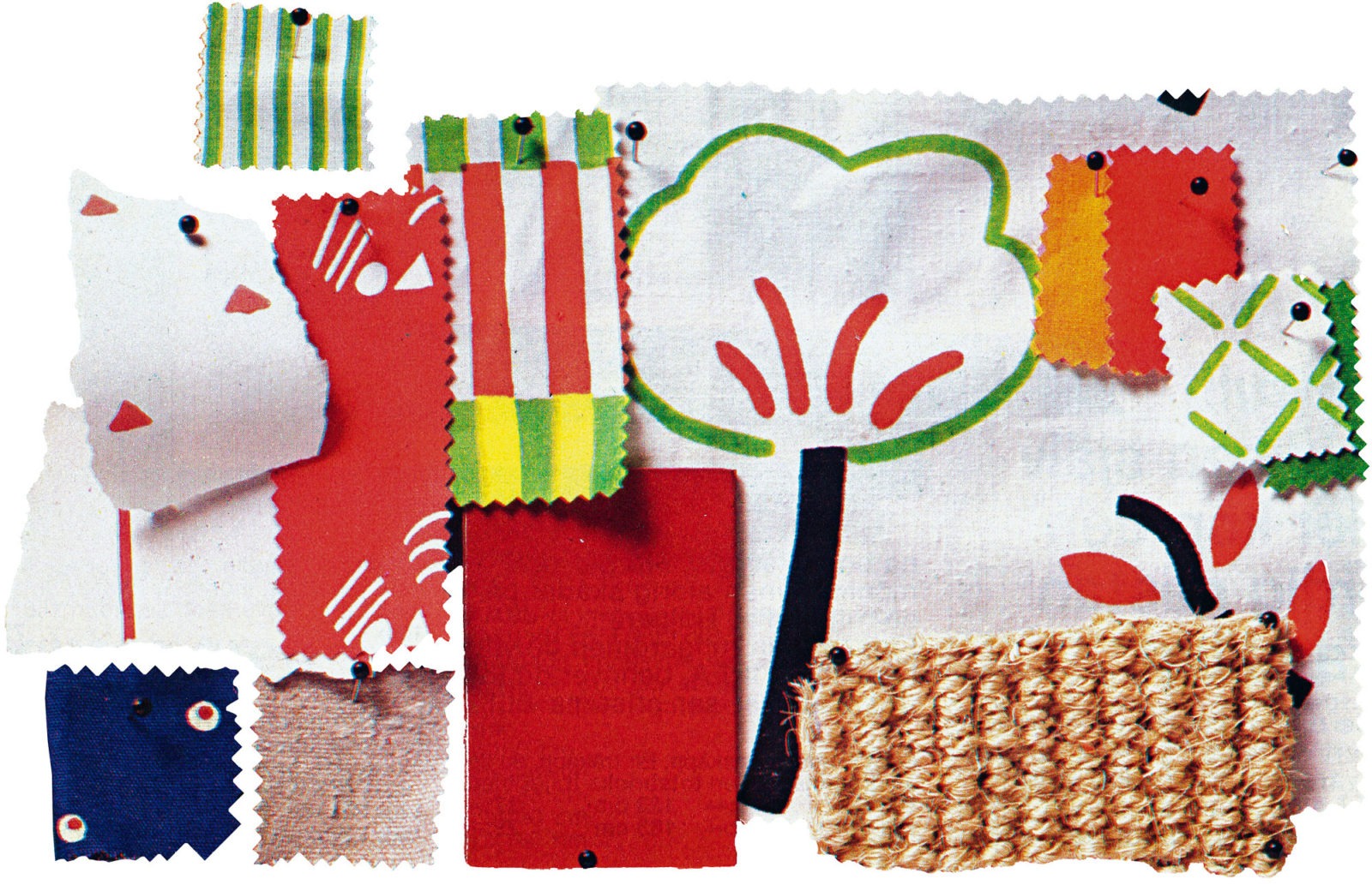 Collage with patches of different fabrics.