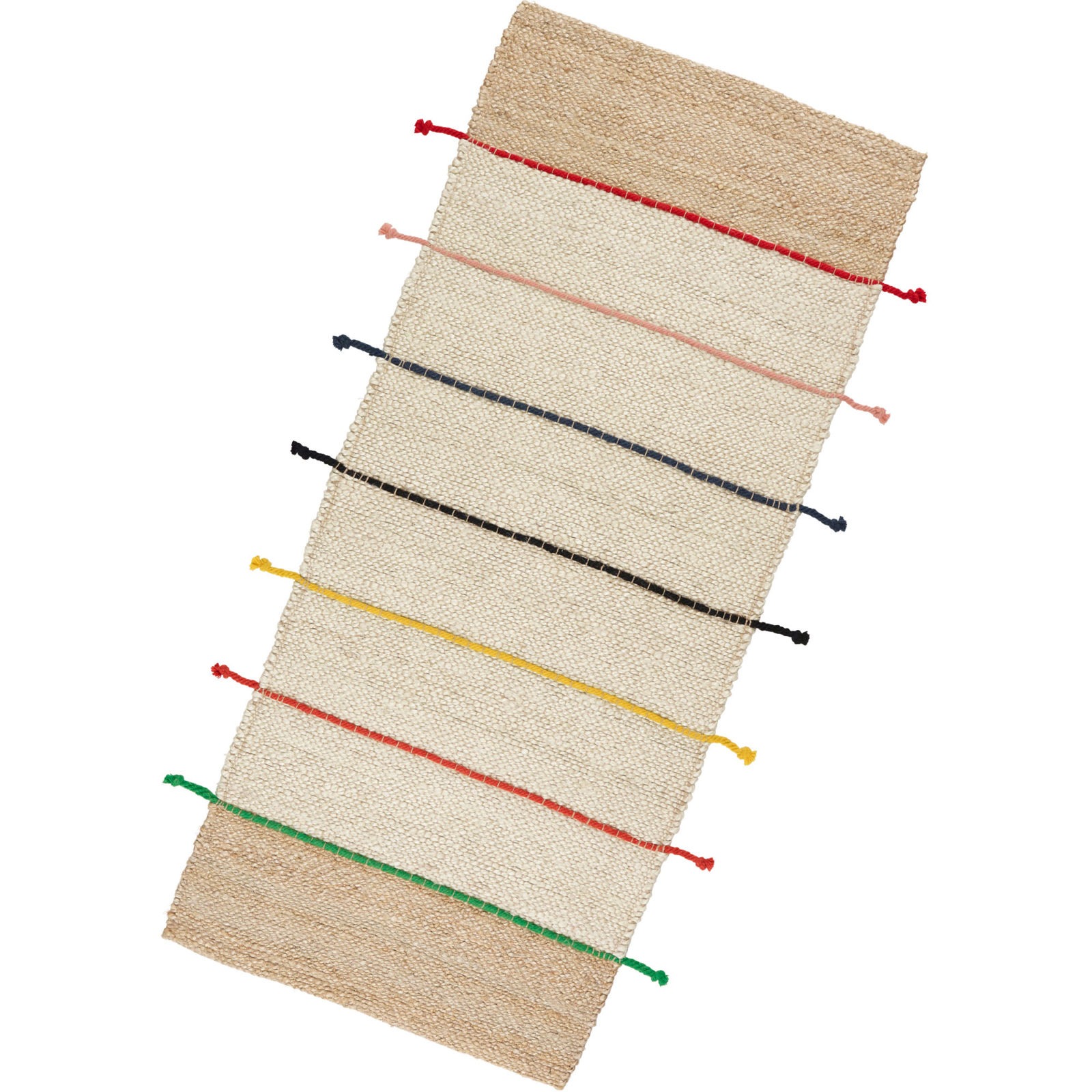 Handmade rectangular sisal rug, beige with stripes made with colourful threads, TILST.