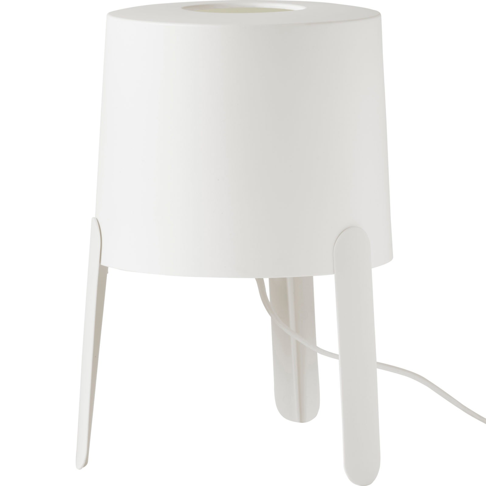 White three-legged table lamp with a soft light, TVÄRS.