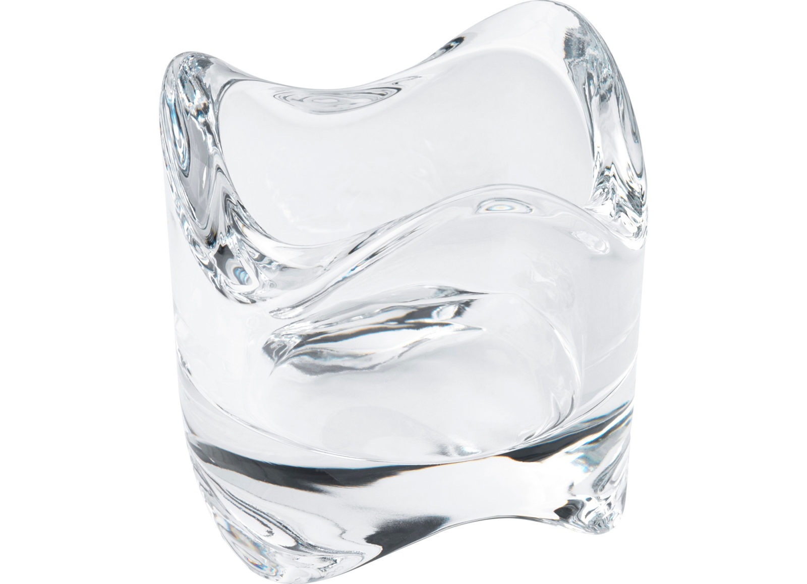 Tealight holder made of pressed clear glass in an organic rounded shape, VÄSNAS.
