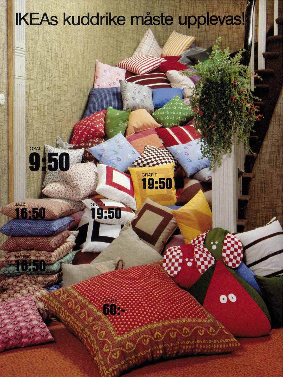 A room filled with pillows up to the ceiling in various patterns and colours.