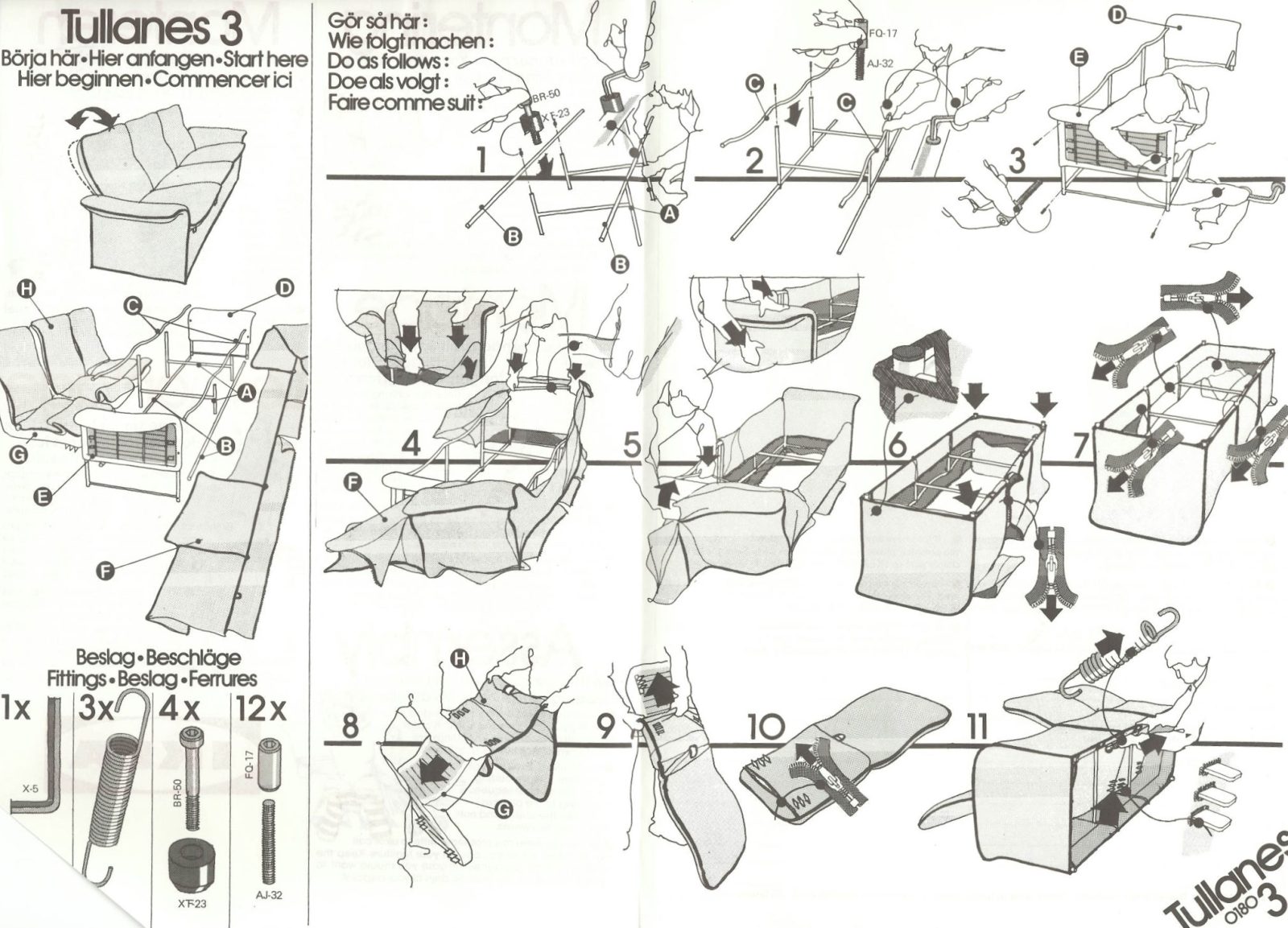 Ingewikkelde aanwijzingen van IKEA bij de TULLANÄS fauteuil.
