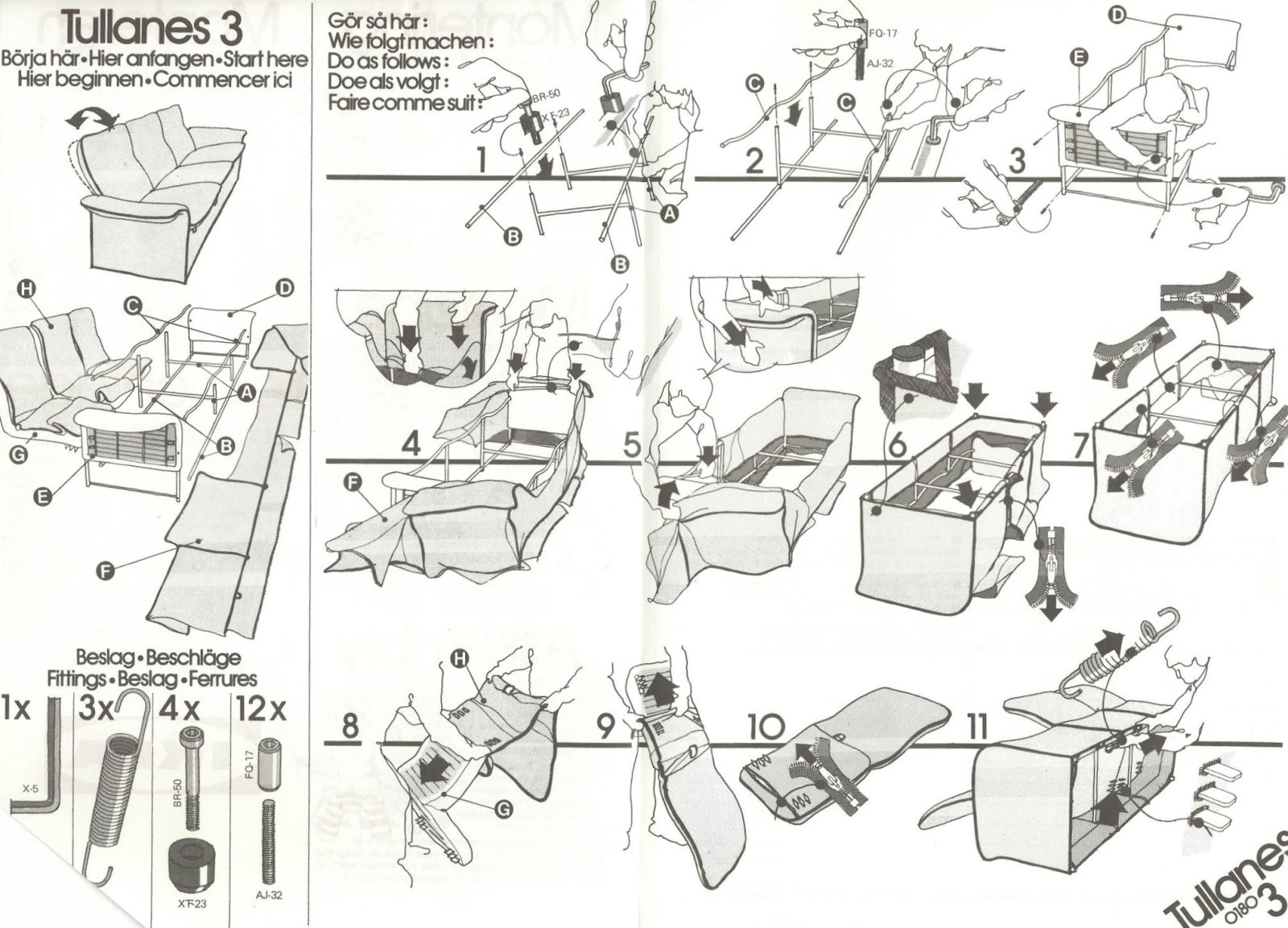 Komplicerad och svårbegriplig monteringsanvisning från IKEA till fåtöljen TULLANÄS.