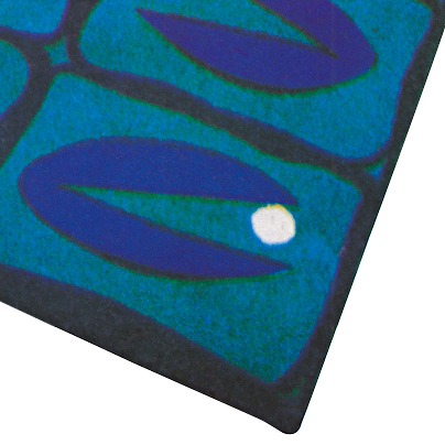 Axminster rug in black and different blue shades.