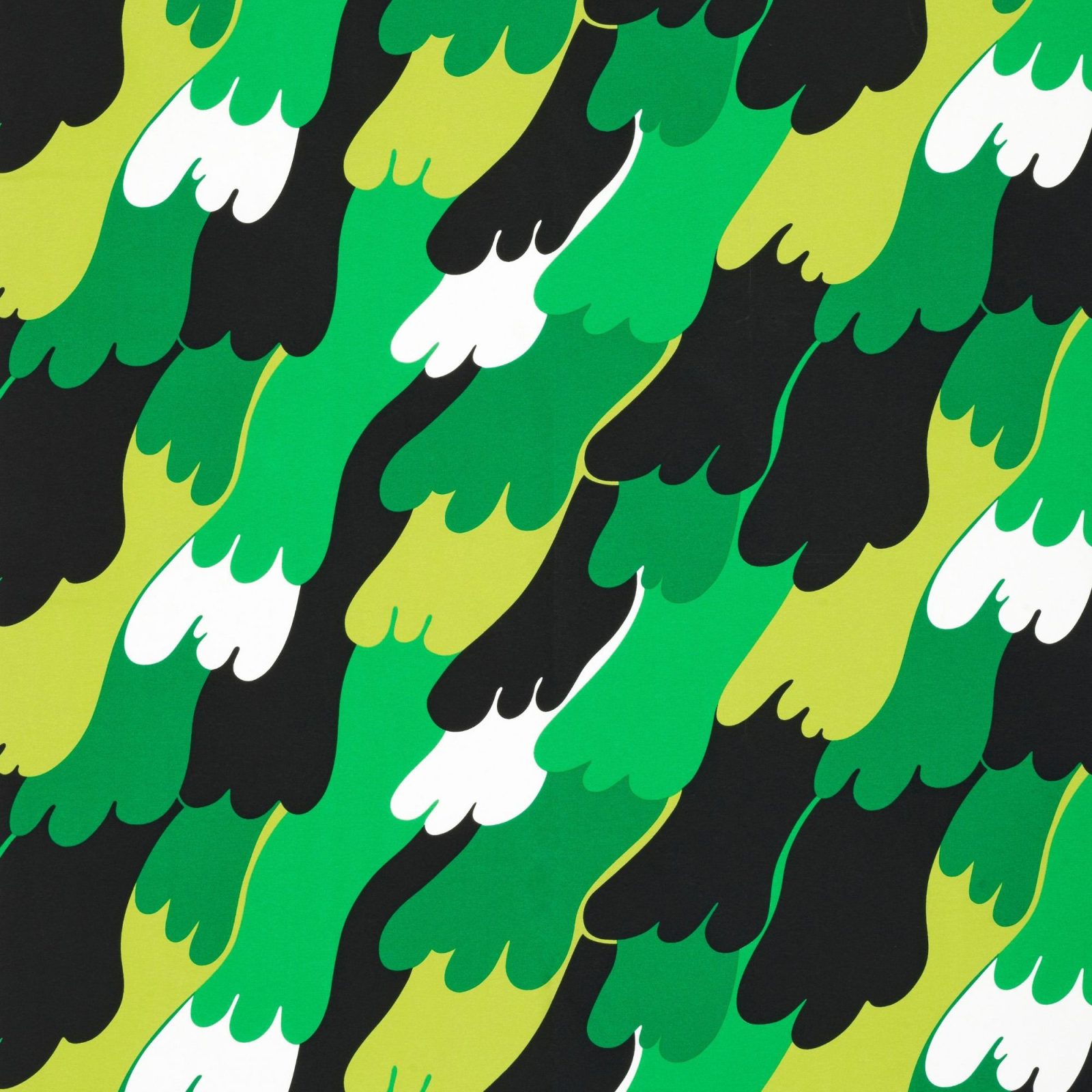Paw-like pattern in green, white and black.