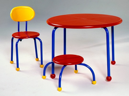 Cartoonish looking children's furniture in bright colours.