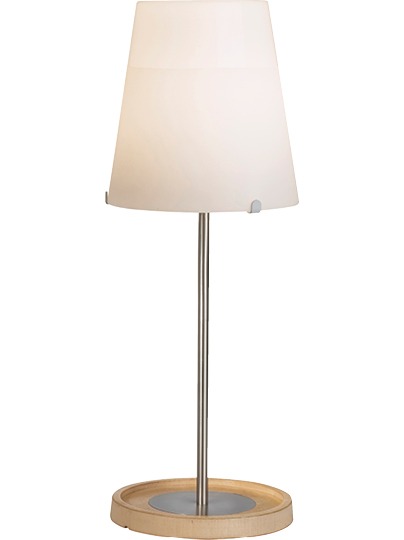 Simple white table lamp with a birch base, BASISK.