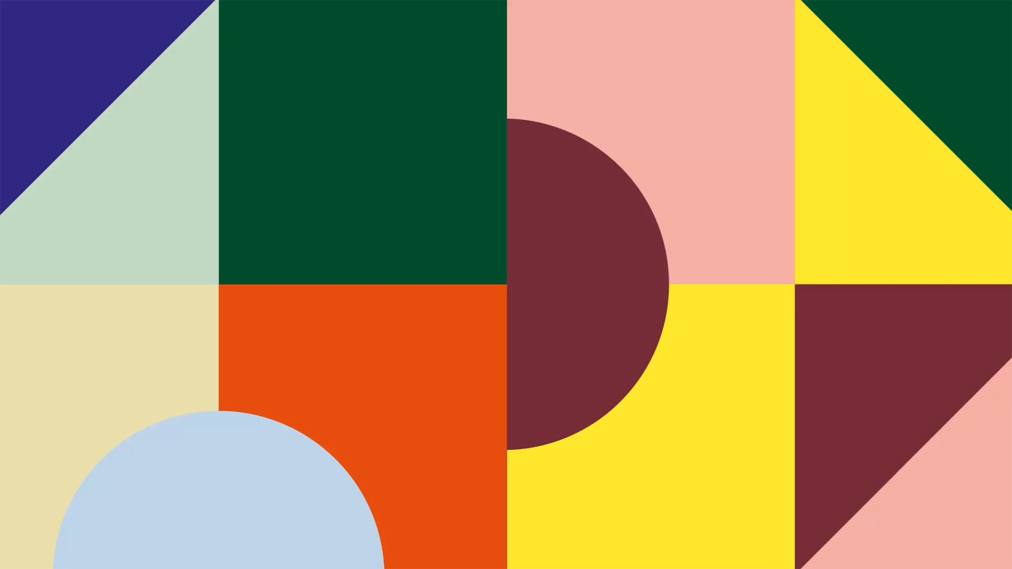 Abstrakt grafik med geometriska former som marknadsför utställningen 'Vem bygger vår framtid?'