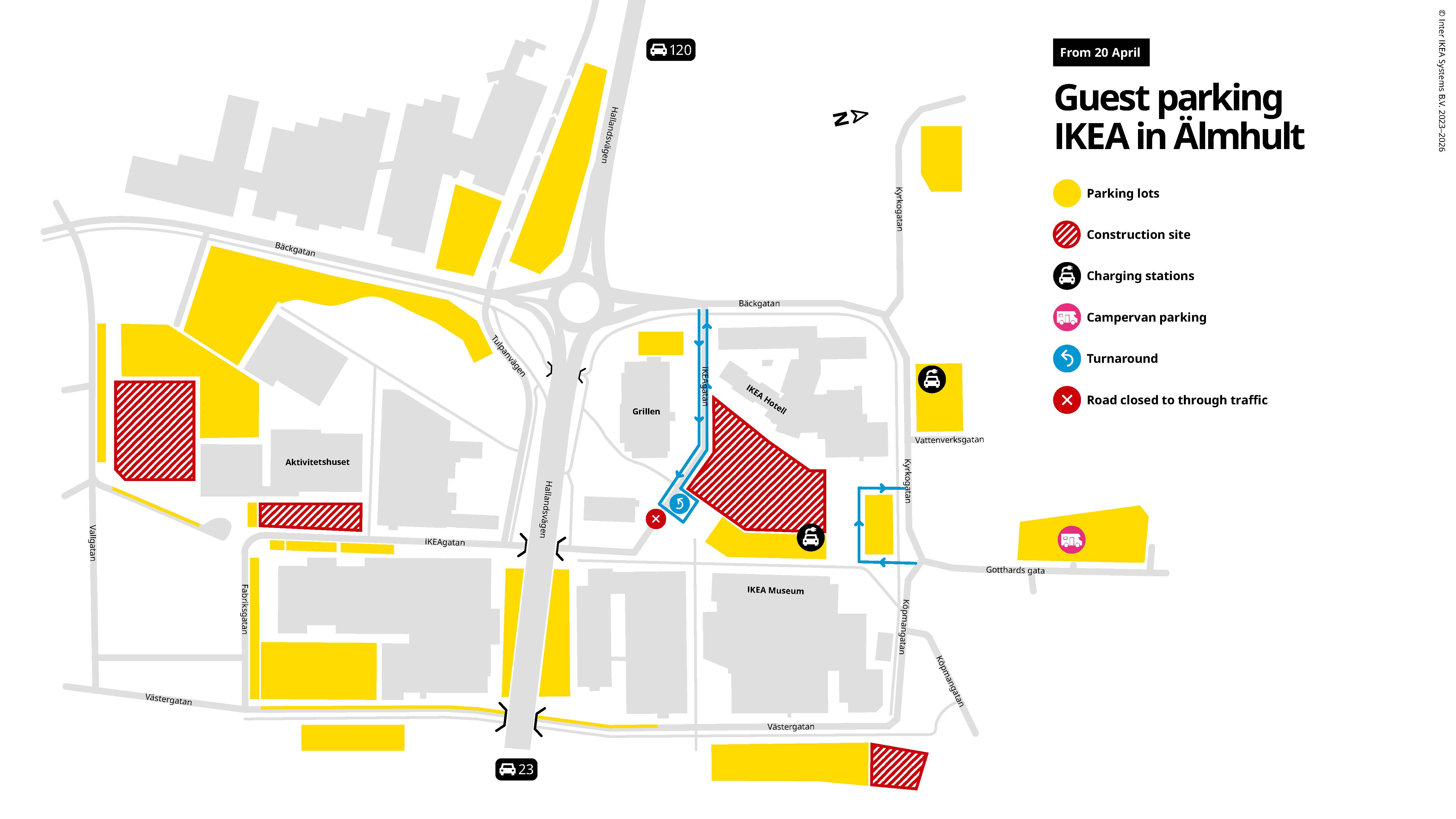 Karta som visar tillgängliga gästparkeringar.