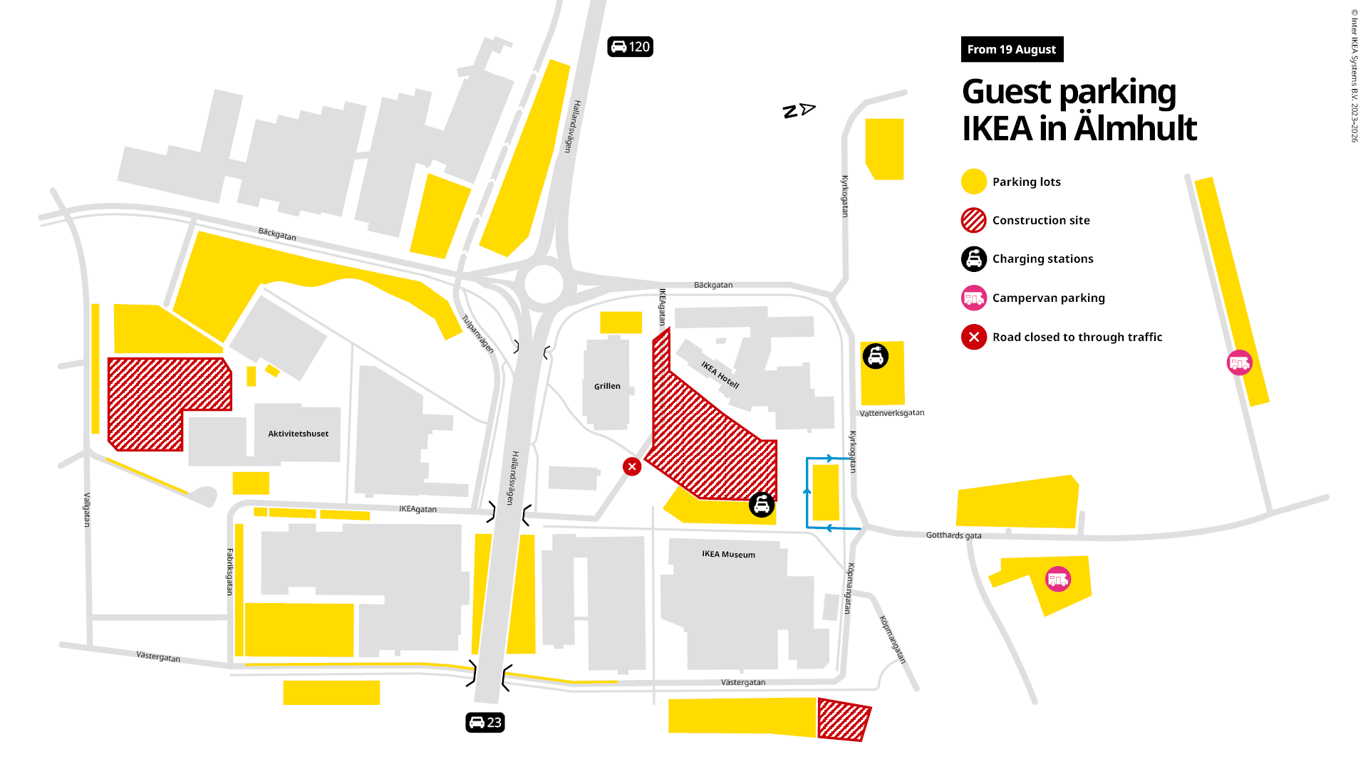 Map showing available guest parking areas.